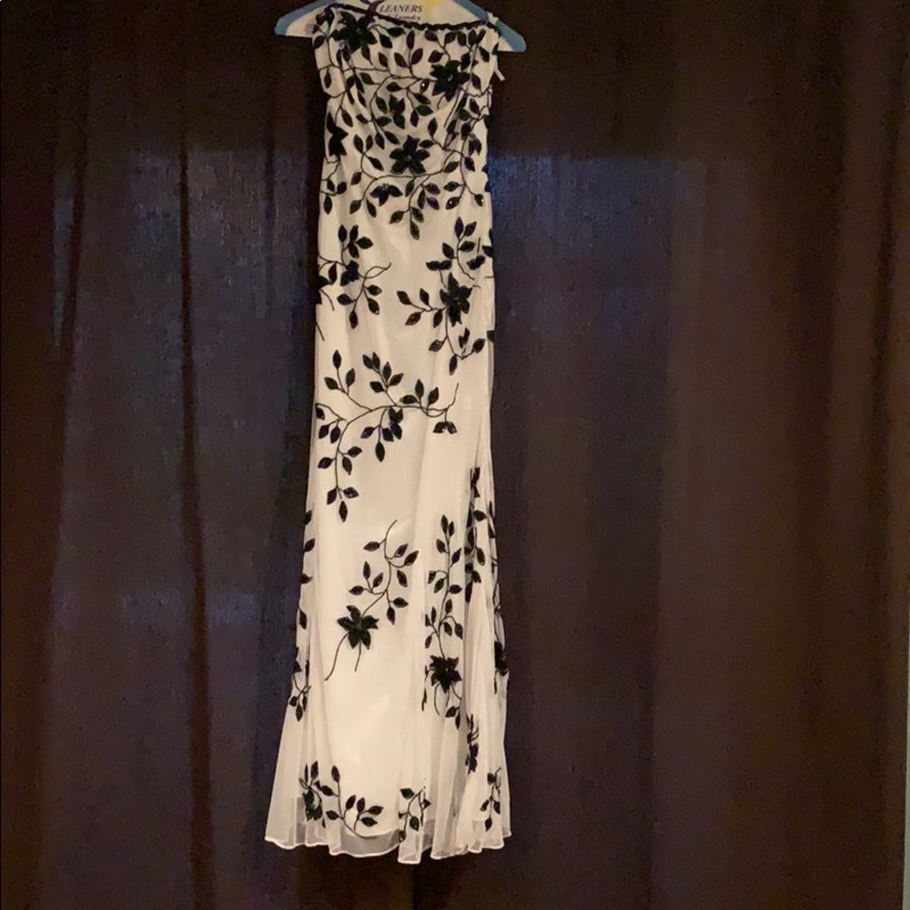White Strapless Dress with Black Sequined Flowers